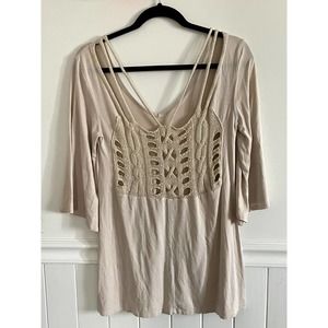 BKE red by Urban Outfitters crochet Boho Neutral Top Blouse Size Small-medium
